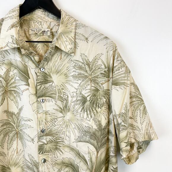 Tori Richard Mens Size L Cotton Button Hawaiian Shirt Palm Trees Green Beige - Picture 2 of 7